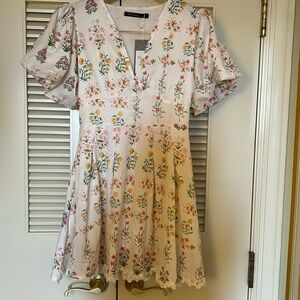 PHP-Korean Floral Puff Sleeve Dress-Size Large